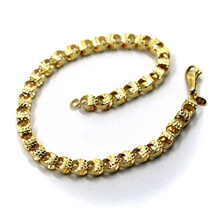 Load image into Gallery viewer, 18K YELLOW GOLD BRACELET, DIAMOND CUT OVAL ROUNDED 4mm DROPS LINK, 19cm 7.5&quot;.
