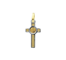 Load image into Gallery viewer, 18K YELLOW WHITE GOLD SATIN CROSS WITH SAINT BENEDICT MEDAL, 2cm, MADE IN ITALY.
