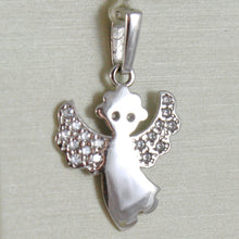 Load image into Gallery viewer, SOLID 18K WHITE GOLD PENDANT STYLIZED GUARDIAN ANGEL, ZIRCONIA, MADE IN ITALY
