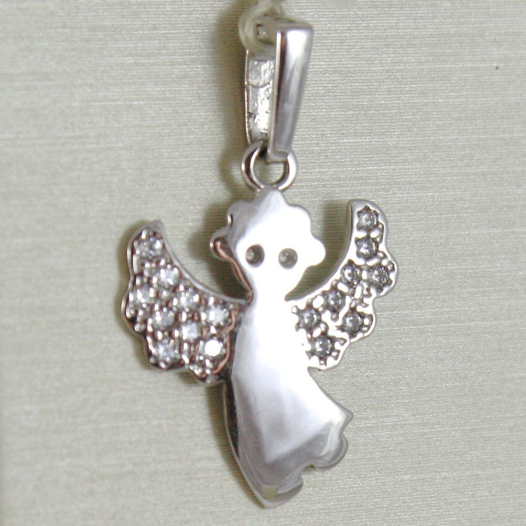 SOLID 18K WHITE GOLD PENDANT STYLIZED GUARDIAN ANGEL, ZIRCONIA, MADE IN ITALY