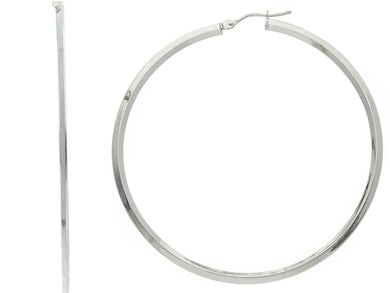 18k white gold circle earrings diameter 50 mm with rhombus tube, made in Italy.