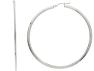 18k white gold circle earrings diameter 50 mm with rhombus tube, made in Italy.