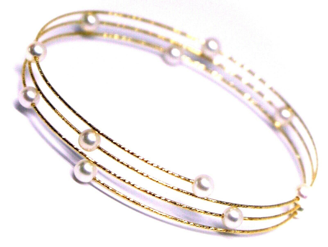 18k rose gold magicwire bangle bracelet, elastic worked multi wires pink pearls