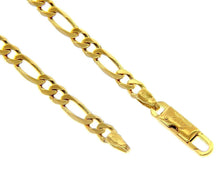Load image into Gallery viewer, SOLID 18K YELLOW GOLD BRACELET 3.5mm SQUARED FIGARO GOURMETTE ALTERNATE 3+1 8.3&quot;.
