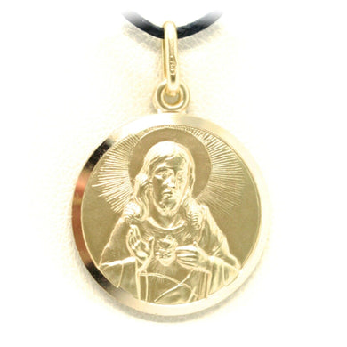 solid 18k yellow gold Sacred Heart of Jesus 15mm round medal, pendant.