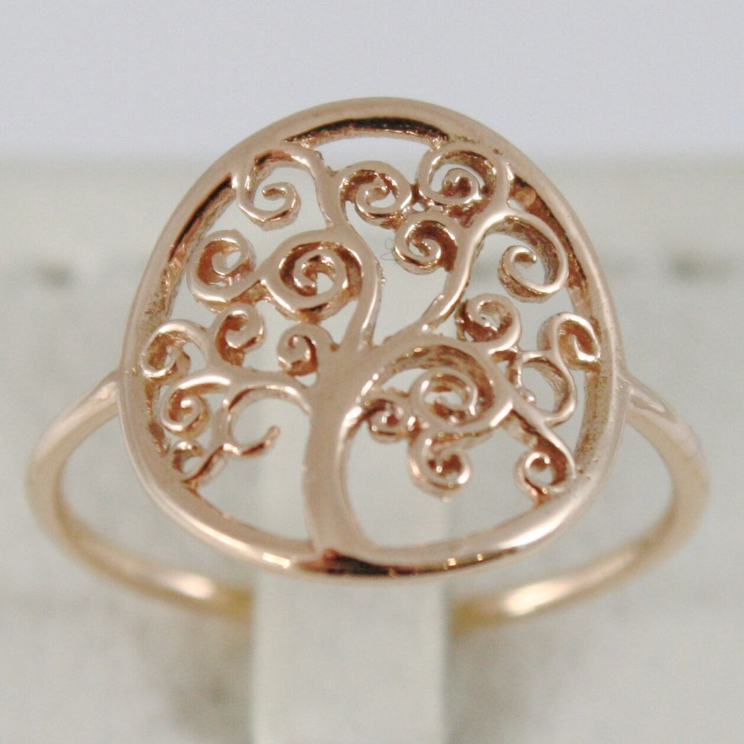 18k rose gold tree of life ring, smooth, bright, luminous, made in Italy.