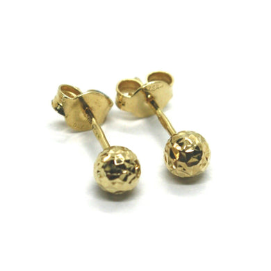 18k yellow gold earrings diamond cut worked faceted balls spheres small 5mm.