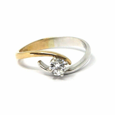 SOLID 18K WHITE ROSE GOLD RING, WAVE SOLITAIRE WITH CUBIC ZIRCONIA 0.35 CARATS.