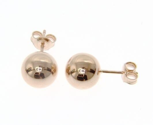 18k rose gold earrings with big 10 mm balls ball round sphere, made in Italy.