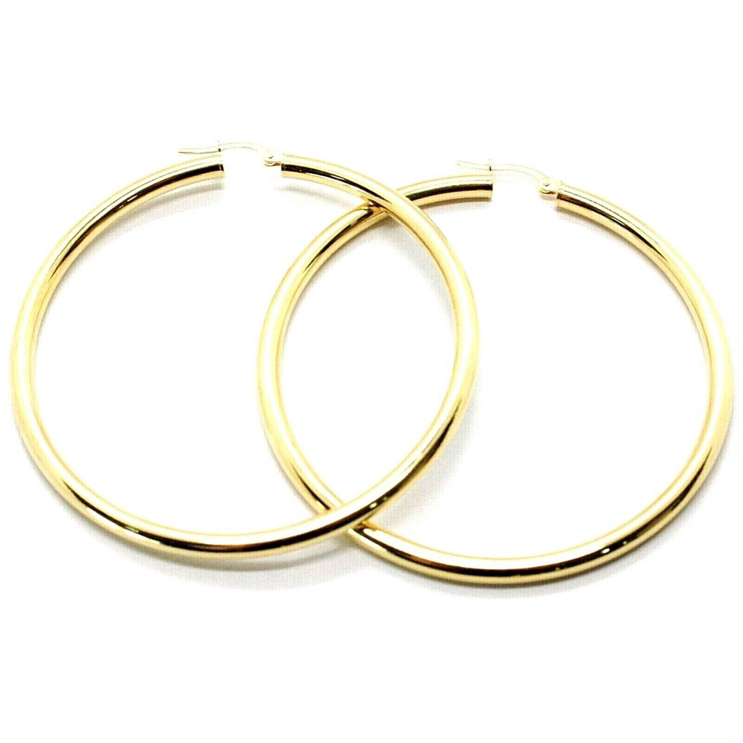 18K YELLOW GOLD ROUND CIRCLE EARRINGS DIAMETER 70 MM, WIDTH 3 MM, MADE IN ITALY
