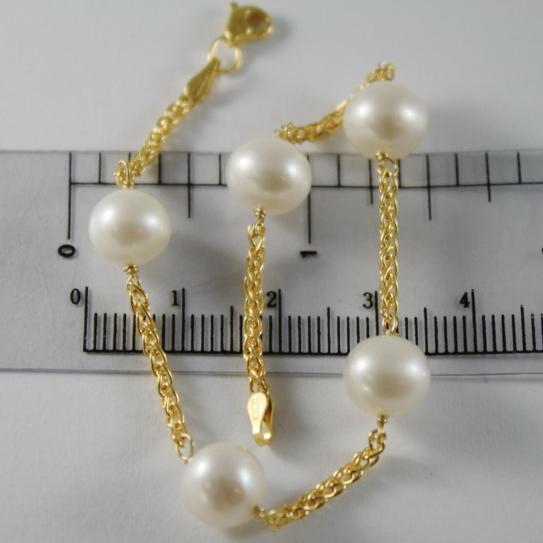 9k yellow gold bracelet with white pearls 9 mm 18.5 cm, 7.3 inches made in Italy