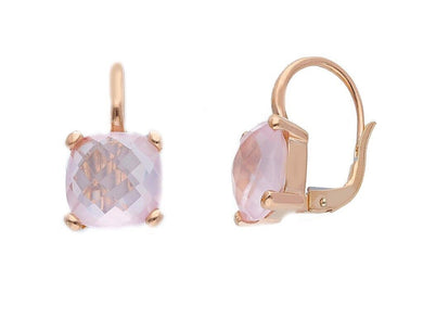 18k rose gold four prongs pendant earring with big 10mm rose quartz cushion cut.