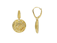 18k yellow gold pendant 30mm earrings worked ondulate smooth circles, leverback.
