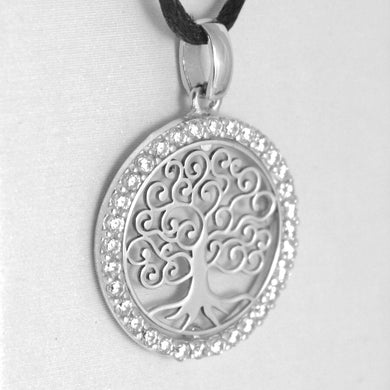 18k white gold tree of life pendant, 0.75 inches, zirconia.