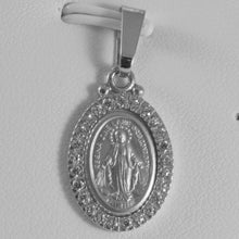 Load image into Gallery viewer, SOLID 18K WHITE GOLD ZIRCONIA MIRACULOUS MEDAL VIRGIN MARY MADONNA MADE IN ITALY
