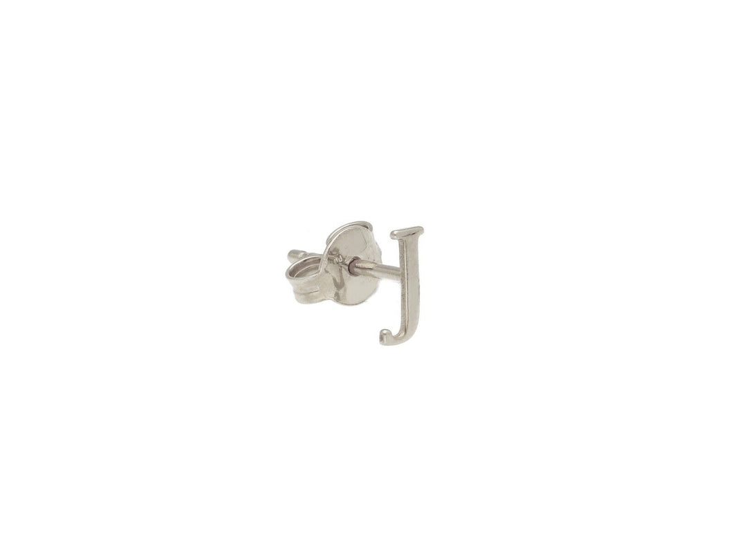 18K WHITE GOLD BUTTON SINGLE EARRING, FLAT SMALL LETTER INITIAL J 6mm 0.24