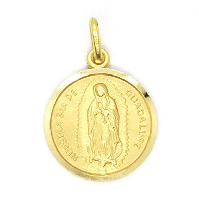 solid 18k yellow gold Senora Lady of Guadalupe, 15 mm, round medal pendant.