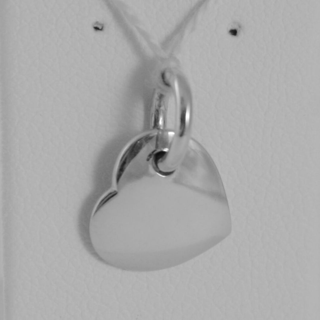 18k white gold heart engravable charm pendant 11 mm flat smooth made in Italy.