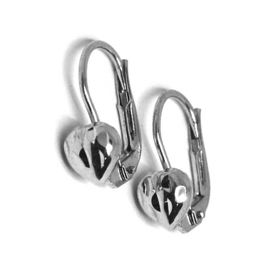 18k white gold kids earrings, hammered heart, leverback closure, Italy made.