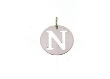 Load image into Gallery viewer, 18k white gold round medal with initial N letter N made in Italy diameter 0.5 in
