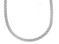 18k white gold basket rounded 4mm tubular basket popcorn chain necklace, 18