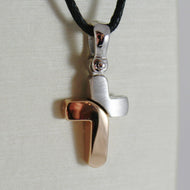 18k rose white gold cross squared stylized smooth satin 0.87 inch. made in Italy.