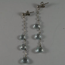 Load image into Gallery viewer, SOLID 18K WHITE GOLD EARRINGS, WITH DROP OF AQUAMARINE LENGTH 2.28 INCHES.

