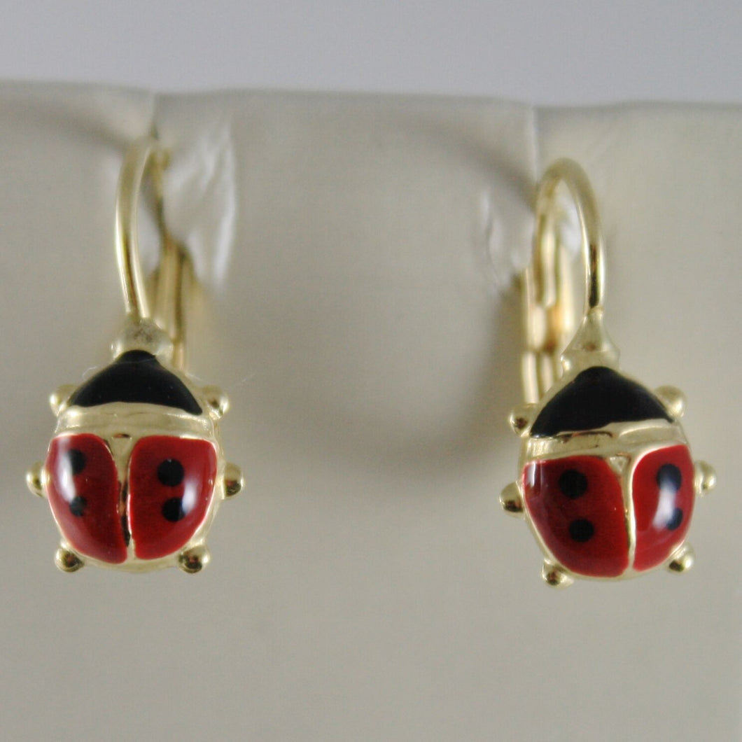 18k yellow gold pendant earrings glazed ladybird ladybug for kids made in Italy.