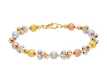 Load image into Gallery viewer, 18k yellow white rose gold three wires bracelet, 7.1&quot;, satin diamond cut spheres.
