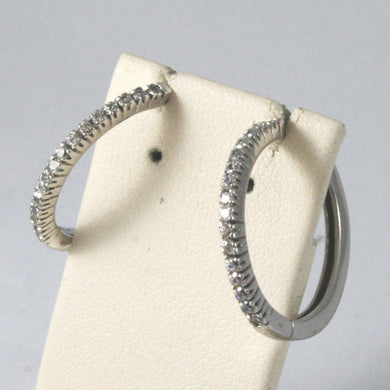 SOLID 18K WHITE GOLD CIRCLE HOOPS EARRINGS WITH ZIRCONIA MADE IN ITALY.