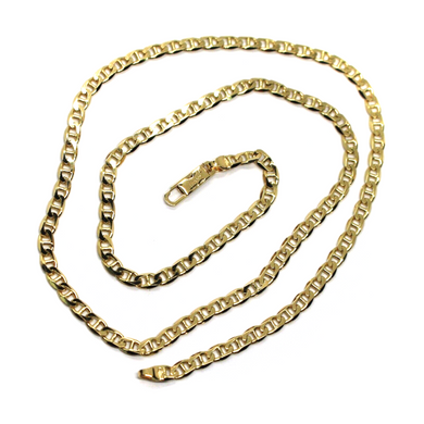 SOLID 18K YELLOW GOLD CHAIN FLAT BOAT MARINER OVAL NAUTICAL 3.8mm LINK 60 cm 24