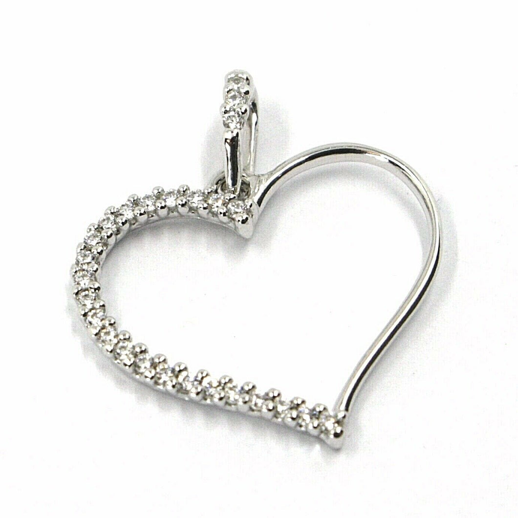 SOLID 18K WHITE GOLD PENDANT HEART WITH CUBIC ZIRCONIA, 16mm, 0.63 inches.