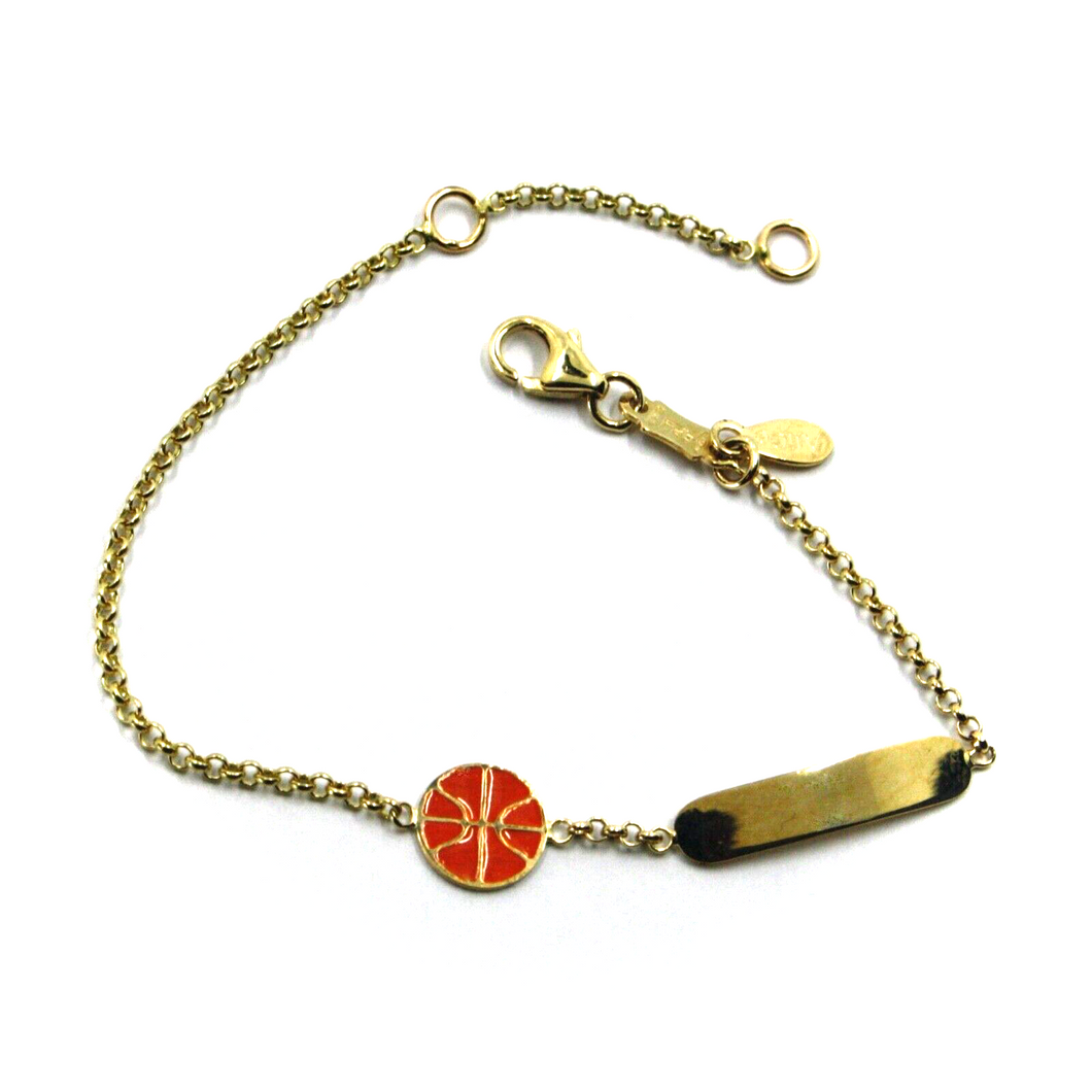 18k yellow gold kid child boy bracelet enamel basketball ball engraving plate.