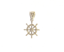 Load image into Gallery viewer, 18K WHITE GOLD SMALL 13mm BOAT HELM CHARM PENDANT SMOOTH BRIGHT, MADE IN ITALY.
