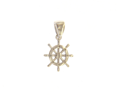 18K WHITE GOLD SMALL 13mm BOAT HELM CHARM PENDANT SMOOTH BRIGHT, MADE IN ITALY.