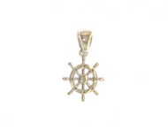 18K WHITE GOLD SMALL 13mm BOAT HELM CHARM PENDANT SMOOTH BRIGHT, MADE IN ITALY.