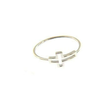 Load image into Gallery viewer, 18k white gold smooth wire 1mm ring, cross length 10mm 0.4&quot;, made in Italy
