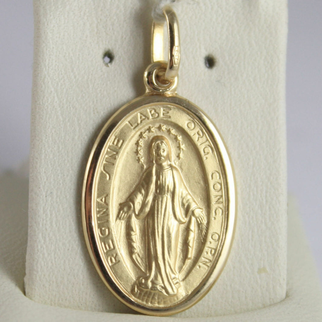 solid 18k yellow gold Miraculous medal pendant, Virgin Mary, Madonna, 14x19mm.