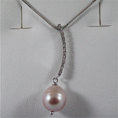 18k white gold pendant, diamond, rose drop pearl, scarf necklace, made in Italy.