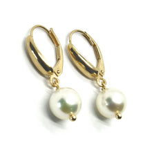Load image into Gallery viewer, solid 18k yellow gold pendant leverback earrings, akoya pearls diameter 7.5/8 mm
