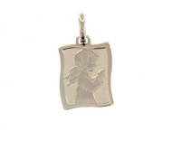 18K WHITE GOLD SQUARE MEDAL GUARDIAN ANGEL IN PRAYER 18mm ENGRAVABLE.