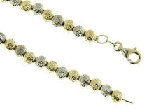 Load image into Gallery viewer, 18K YELLOW WHITE GOLD BRACELET 19cm WORKED SPHERES 4mm DIAMOND CUT BALLS.
