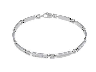 18K WHITE GOLD MAN SEMI RIGID BANGLE THIN BRACELET ALTERNATE 3mm WORKED PLATES.