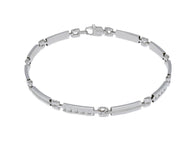 18K WHITE GOLD MAN SEMI RIGID BANGLE THIN BRACELET ALTERNATE 3mm WORKED PLATES.