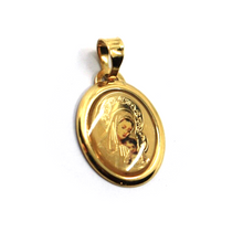 Load image into Gallery viewer, 18k yellow gold enamel oval medal, 17x15mm, Virgin Mary and Jesus Christ.
