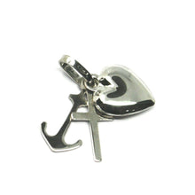 Load image into Gallery viewer, 18k white gold faith hope charity pendant charm 17 mm smooth heart key cross
