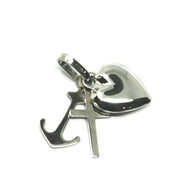 18k white gold faith hope charity pendant charm 17 mm smooth heart key cross.
