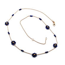 Load image into Gallery viewer, 18k rose gold 18&quot; faceted blue with lapis lazuli flowers rolo chain necklace.
