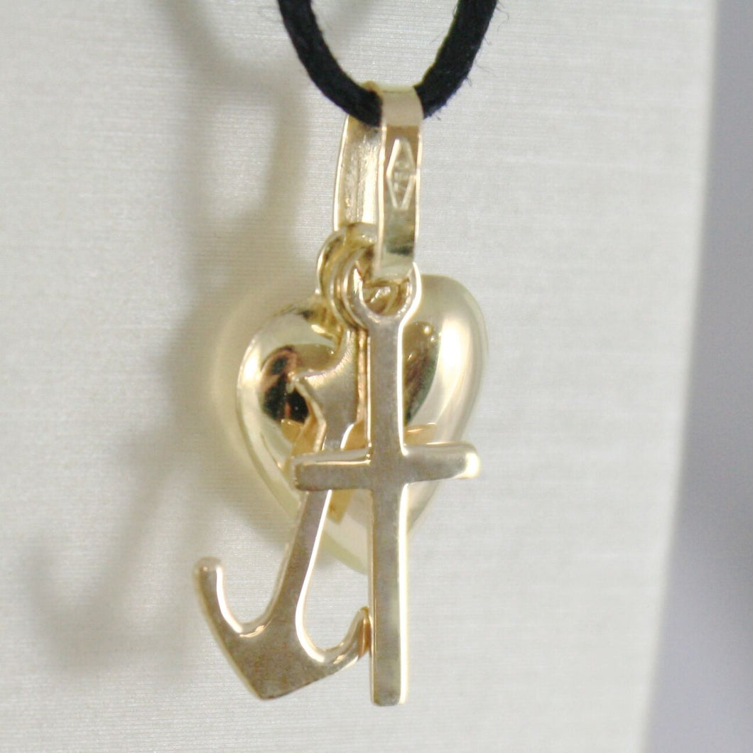 18K YELLOW GOLD FAITH HOPE CHARITY PENDANT CHARM 22 MM SMOOTH MADE IN ITALY