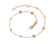 Load image into Gallery viewer, 18k rose gold bracelet, alternate 1mm rolo chain &amp; 3.5mm cubic zirconia, 7.3&quot;.
